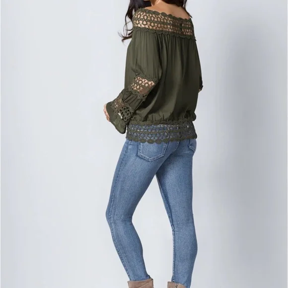 VENUS Crochet Side Tie Top Olive Green - Picture 3 of 11